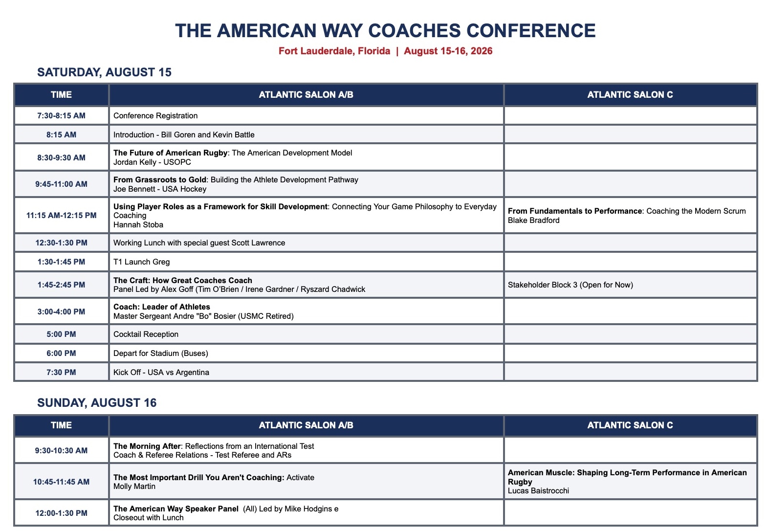 American Way Conference Schedule