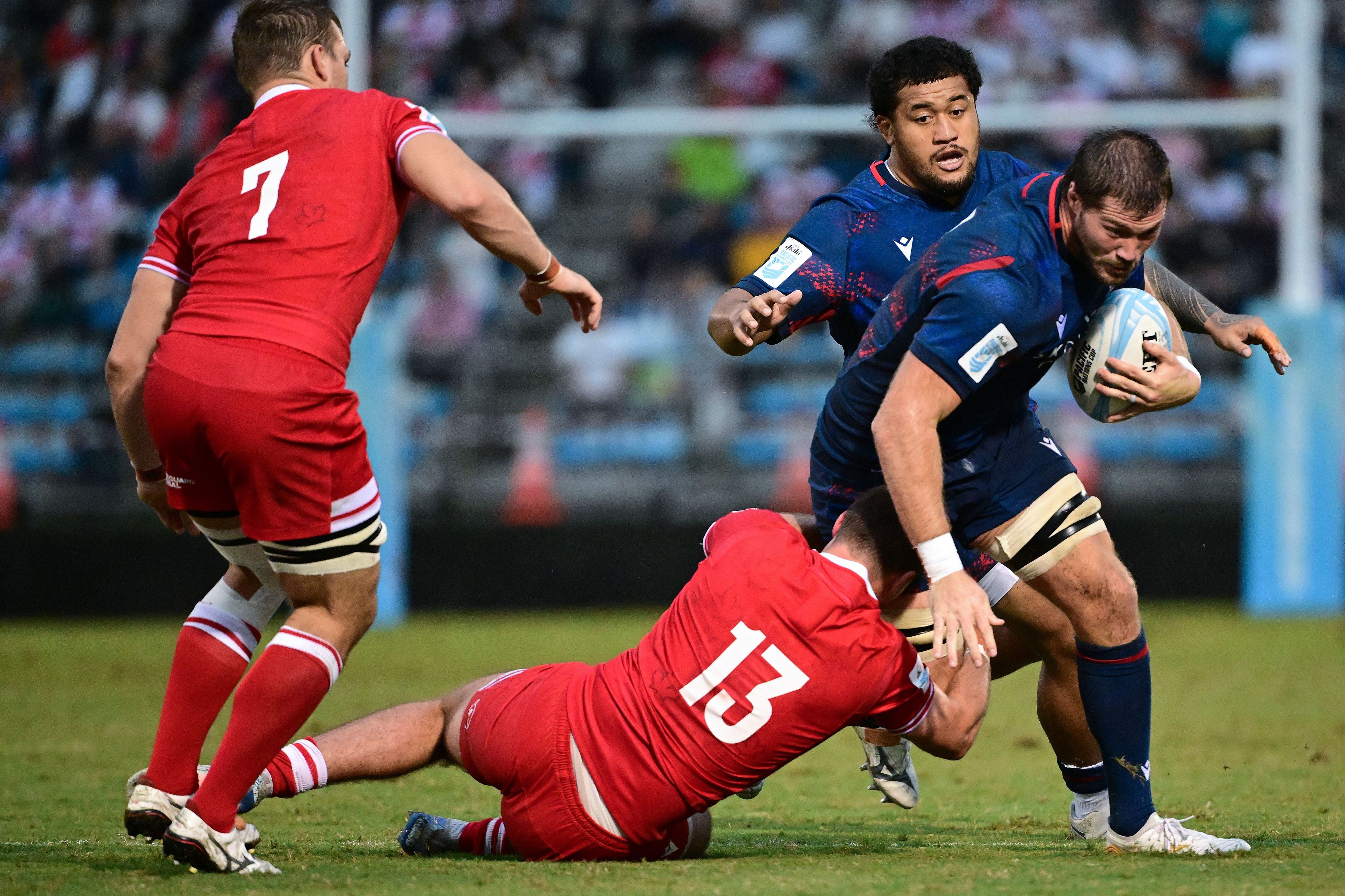 USA captain Jason Damm charges on against Canada. Photo Atsushi Tomura for World Rugby via Getty Images.