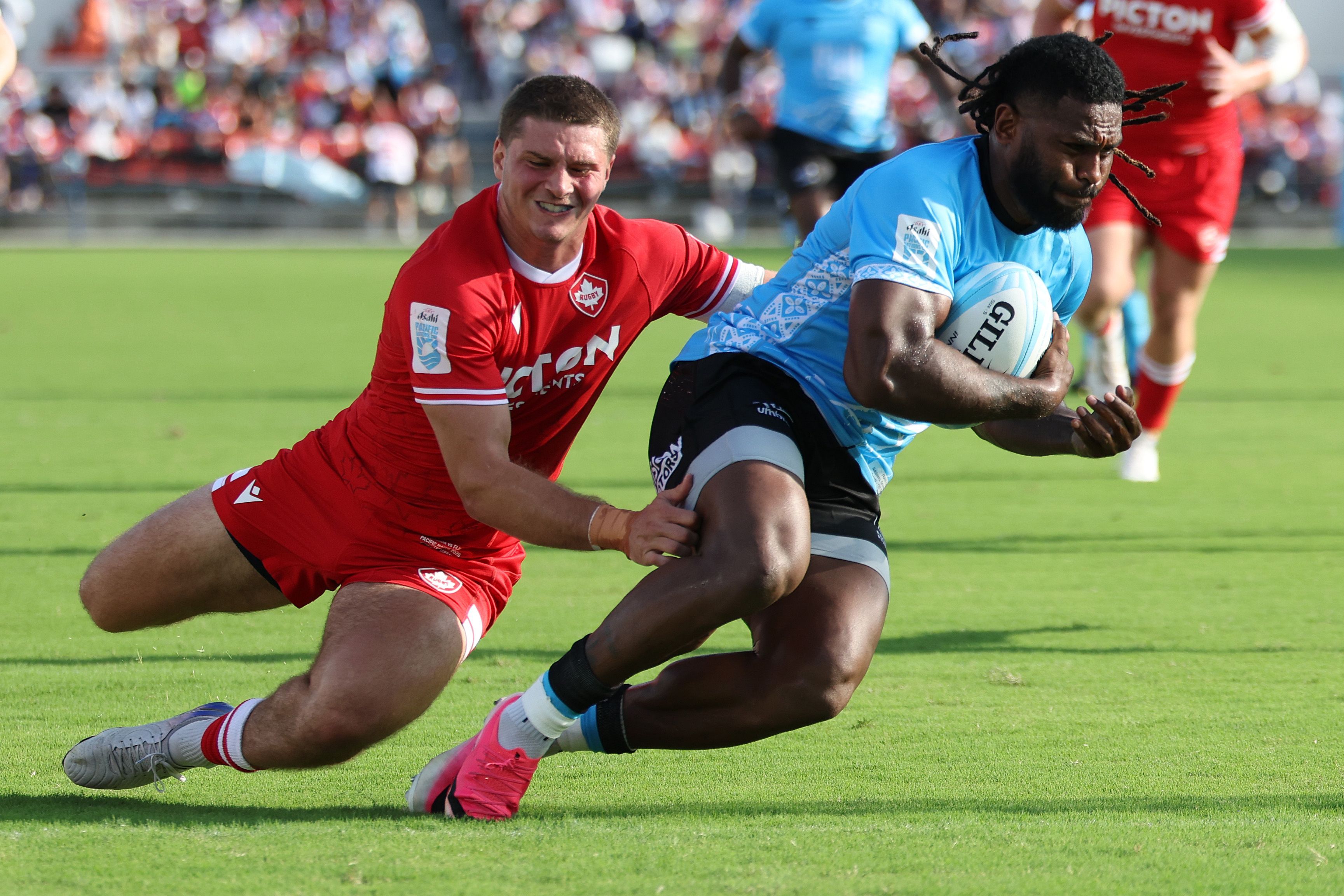 Canada found themselves chasing Fiji's attack. Photo Paul Miller - World Rugby via Getty Images.