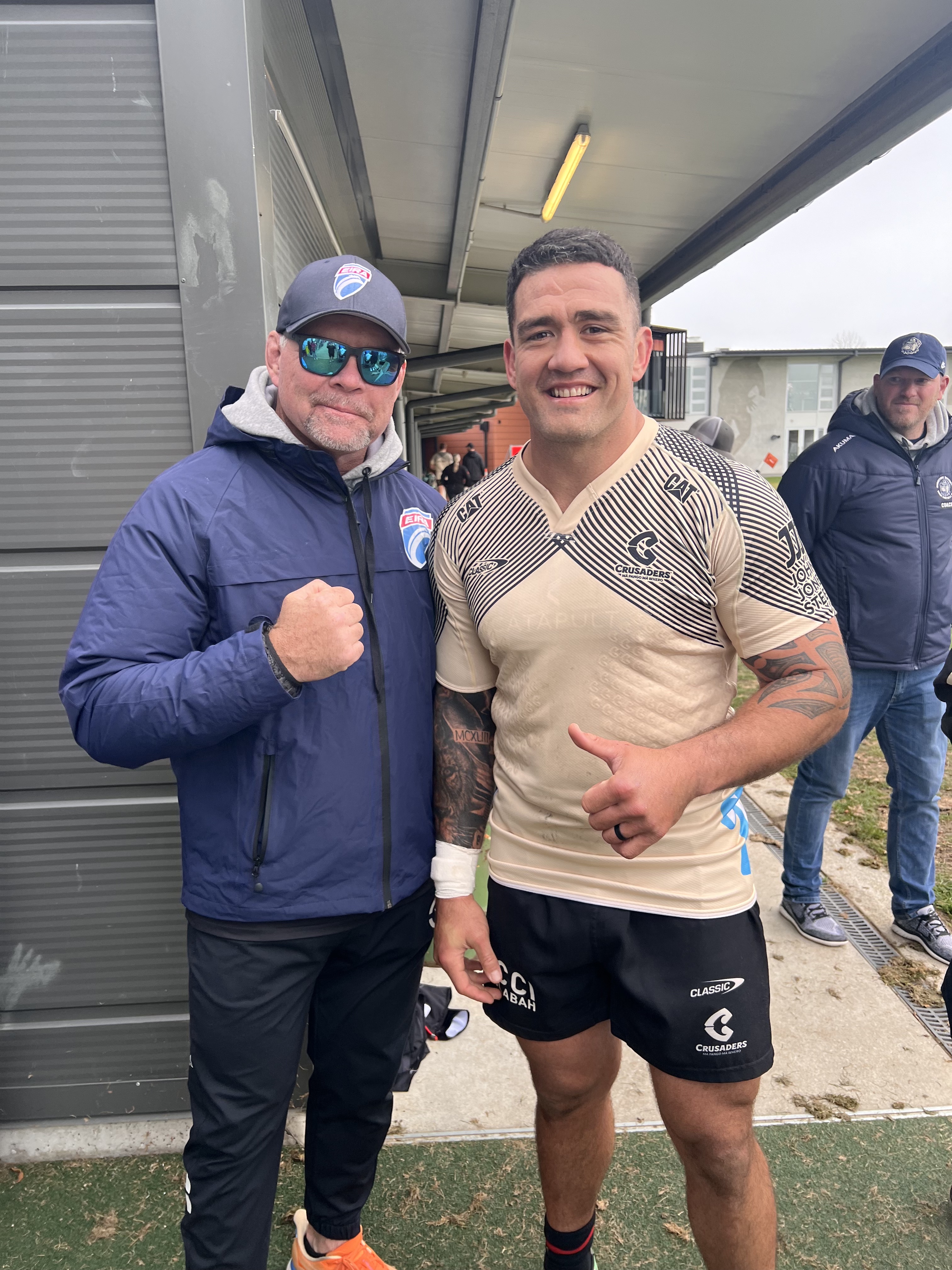 Scott Bracken with Crusaders star Codie Taylor.