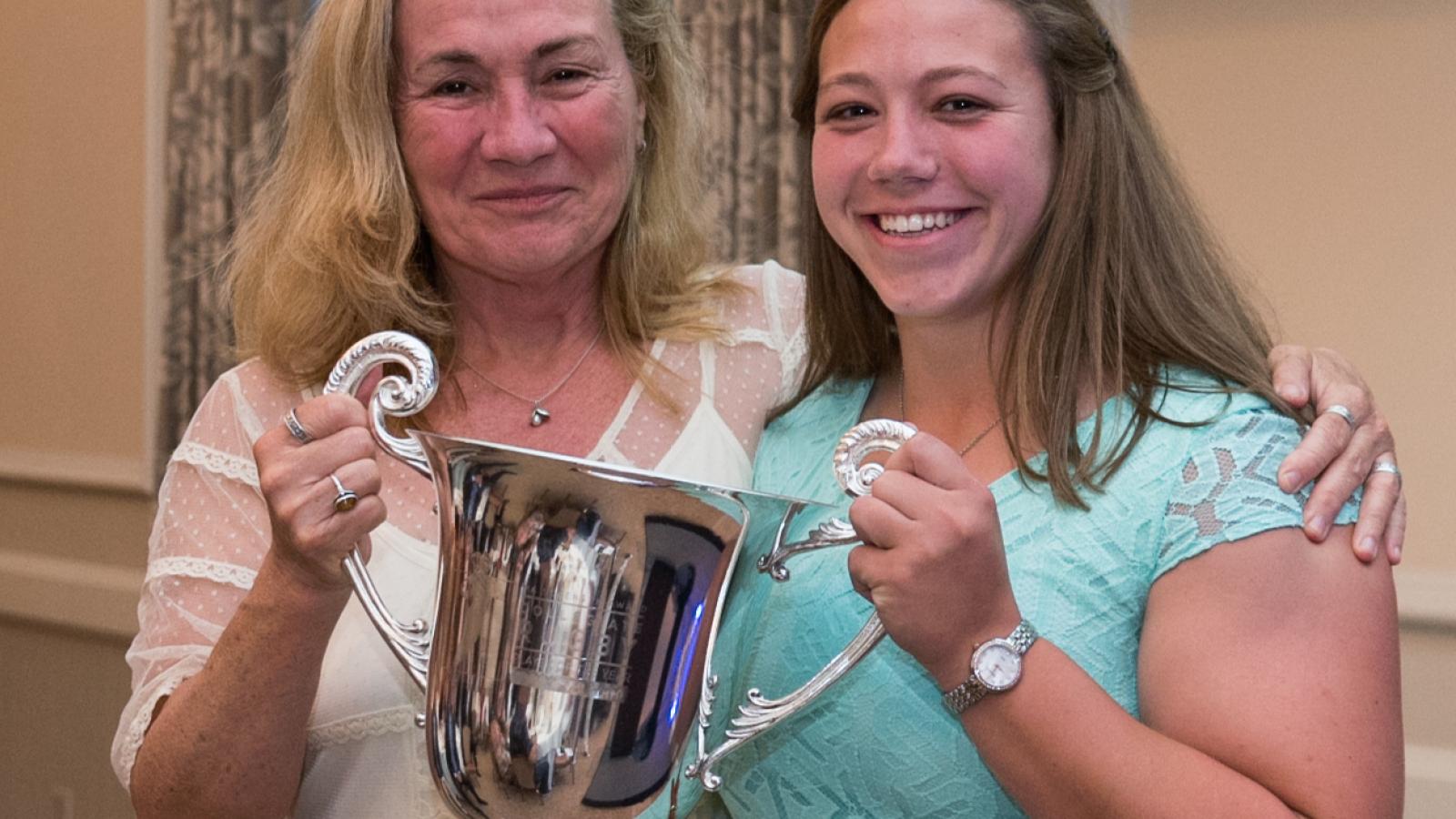 Hope Rogers with the 2016 MA Sorensen Award, and with MA Sorensen. Photo Washington Athletic Club.