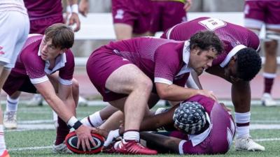 Aquinas recycles the ball. Photo Ike Watts for Aquinas Rugby.