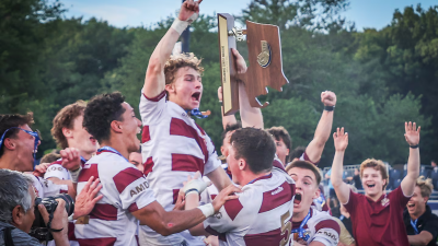 Boston College celebrates winning the MIAA 2026 championship.