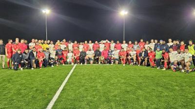 Both team, US Military v Army Masters, pose post-match November 7, 2025