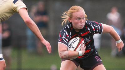 Lily McGettigan has her game face on for Brown. Photo Brown Women's Rugby.