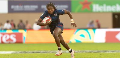 Kaylen Thomas for USA Women 7s at 2025 Dubai 7s. Alex Ho photo.
