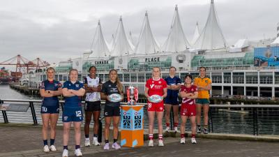 Kristi Kirshe and the captains overlooking Burrard Inlet. Photo Alex Ho & Zach Franzen / World Rugby