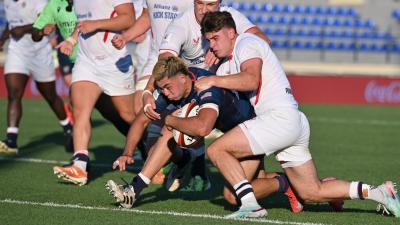 Dane Mitchell scores for USA U20s vs England U20s at 2026 JWC. Photo Levan Verdzeuli for World Rugby.