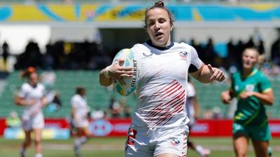 Try time for Kristi Kirshe at the Perth 7s. Photo Mike Lee KLC fotos for World Rugby.