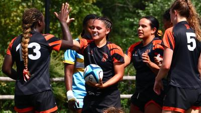 Princeton players celebrate another try.