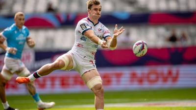 Orrin Bizer sends it wide against Uruguay. Photo Zach Franzen for World Rugby.
