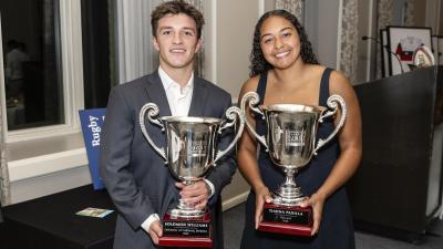 Solomon Williams and Tiahna Padilla proudly display their trophies during the Awards Event at the Washington Athletic Club. Photo Quinn Toomey for the WAC.