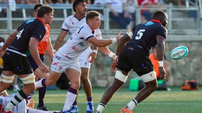 Ruben de Haas sends the ball out for the USA vs Zimbabwe July 11, 2026. Greg Sabin photo.
