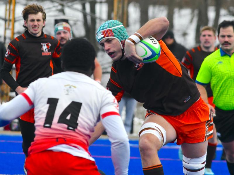 Harvey Harris is the hero for Bowling Green with his OT try. Roger Mazzarella photo.