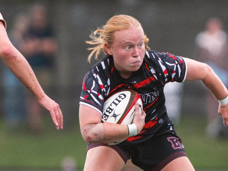 Lily McGettigan has her game face on for Brown. Photo Brown Women's Rugby.