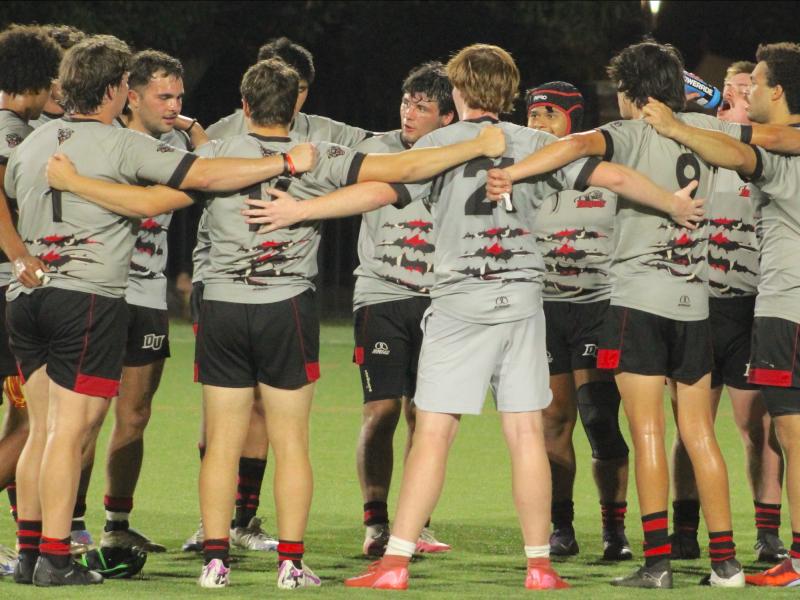 Drury huddles up. Photo Natalie Whipple.