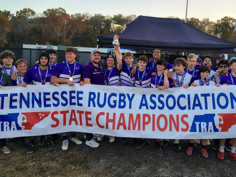 Father Ryan celebrates their 2025 Tennessee HS 7s championship.