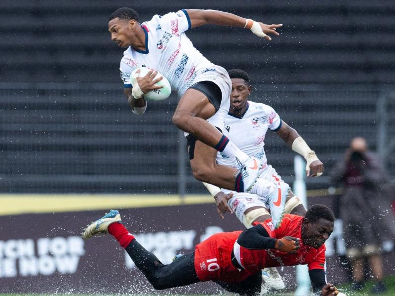 David Still flies out of a Kenya tackle. Photo Enzo Santos World Rugby.
