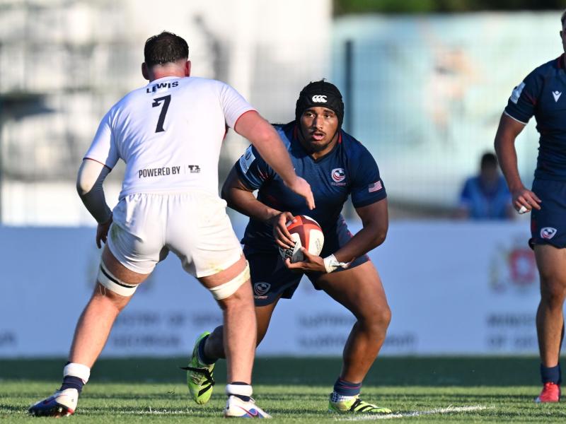 Papa Matelau for USA U20s vs England U20s at 2026 JWC. Photo Levan Verdzeuli for World Rugby.