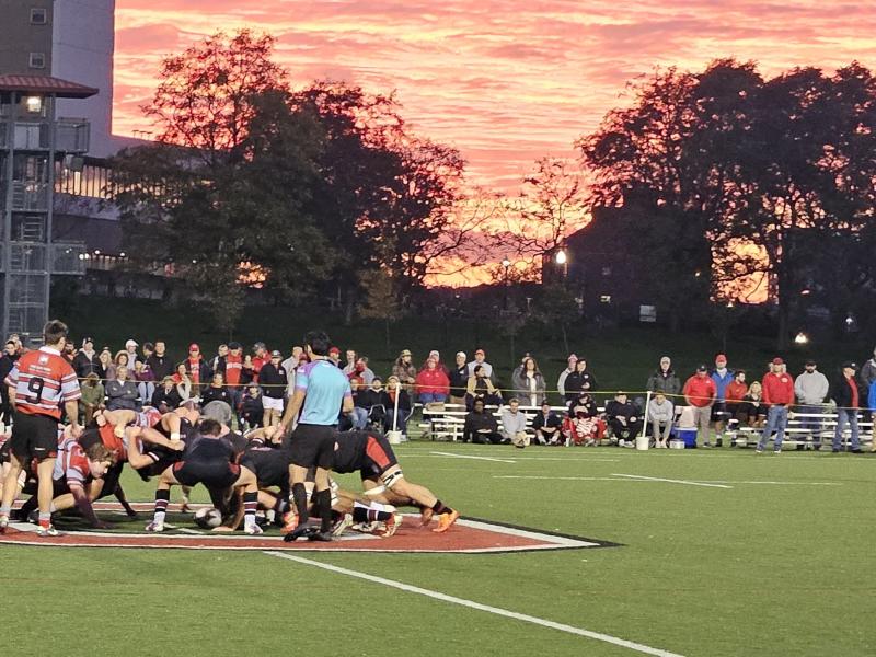 Indiana in black and Ohio State in red and a very rpetty sunset.