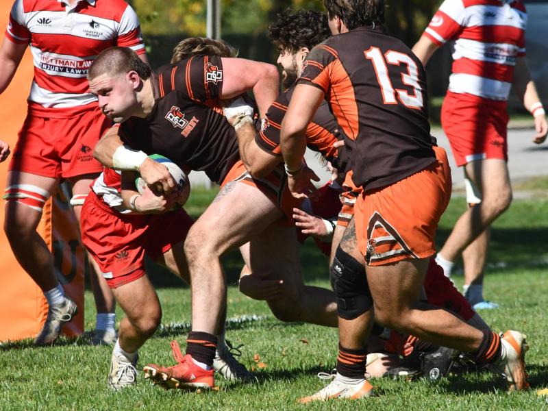 Phil Tracey goes in for one of his three tries. Photo Roger Mazzarella.
