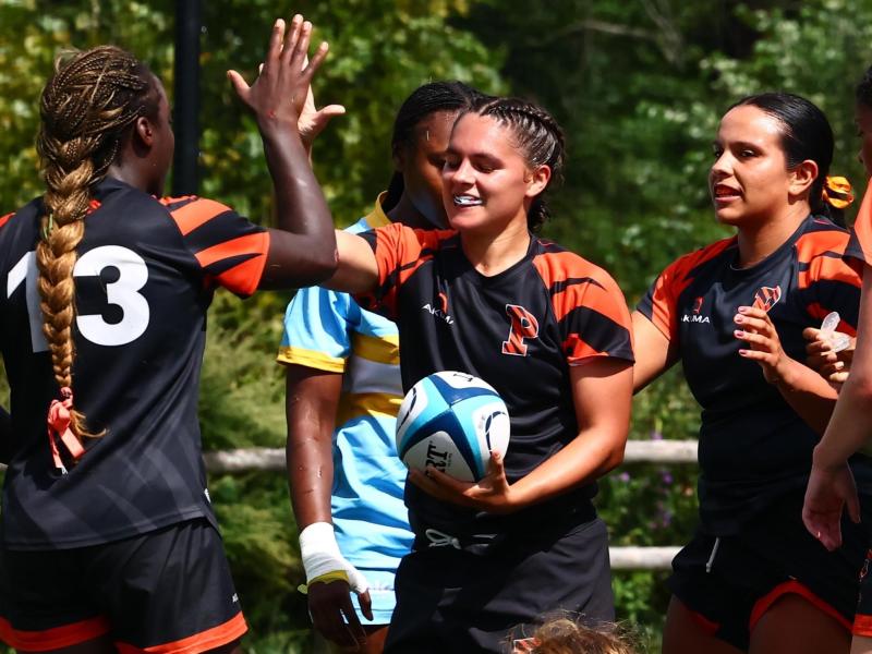 Princeton players celebrate another try.