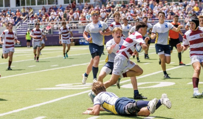 A big crowd saw an entertaining MIAA D1 Final. Photo BC High Rugby.