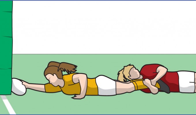 Old World Rugby graphic showing how you used to be able to score a try against the goalpost.