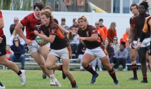 Action from Bowling Green (brown and orange) and vs U. Cincinnati (red). Alex Goff photo.