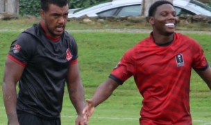 Two draft picks after the MLR Rising game. Pono Kayoshi left, Ashawnty Staples right. Alex Goff photo.