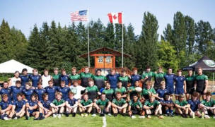 The PNW and BC players pose together after the game.