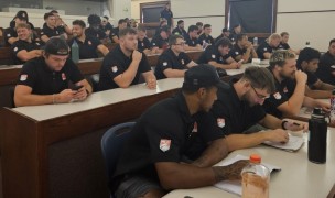 MLR Rising players before the players' meeting on Monday evening. Alex Goff photo.
