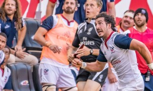 Ryan Matyas chases a kick for the USA vs Ireland in 2017. Colleen McCloskey photo.