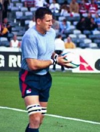 Luke Gross warming up before a Rugby World Cup match in 2003. Alex Goff photo.