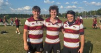 Kutztown players celebrate their win. Left to rugby: Luka Jansen Van Vurren, Cameron Thurtell, Rowan Sierra  