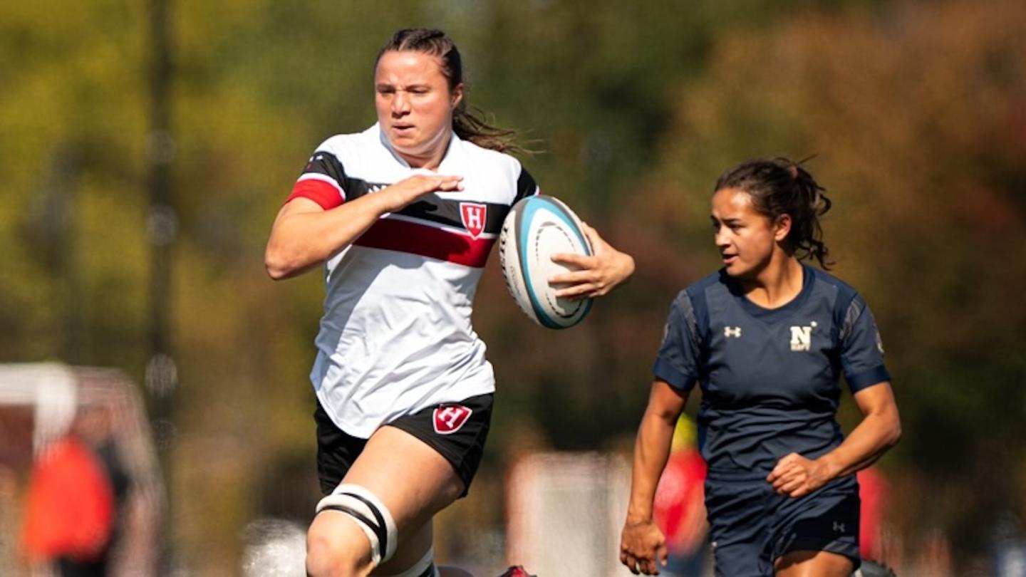 Maddie Hubbell on a break for Harvard vs Navy.
