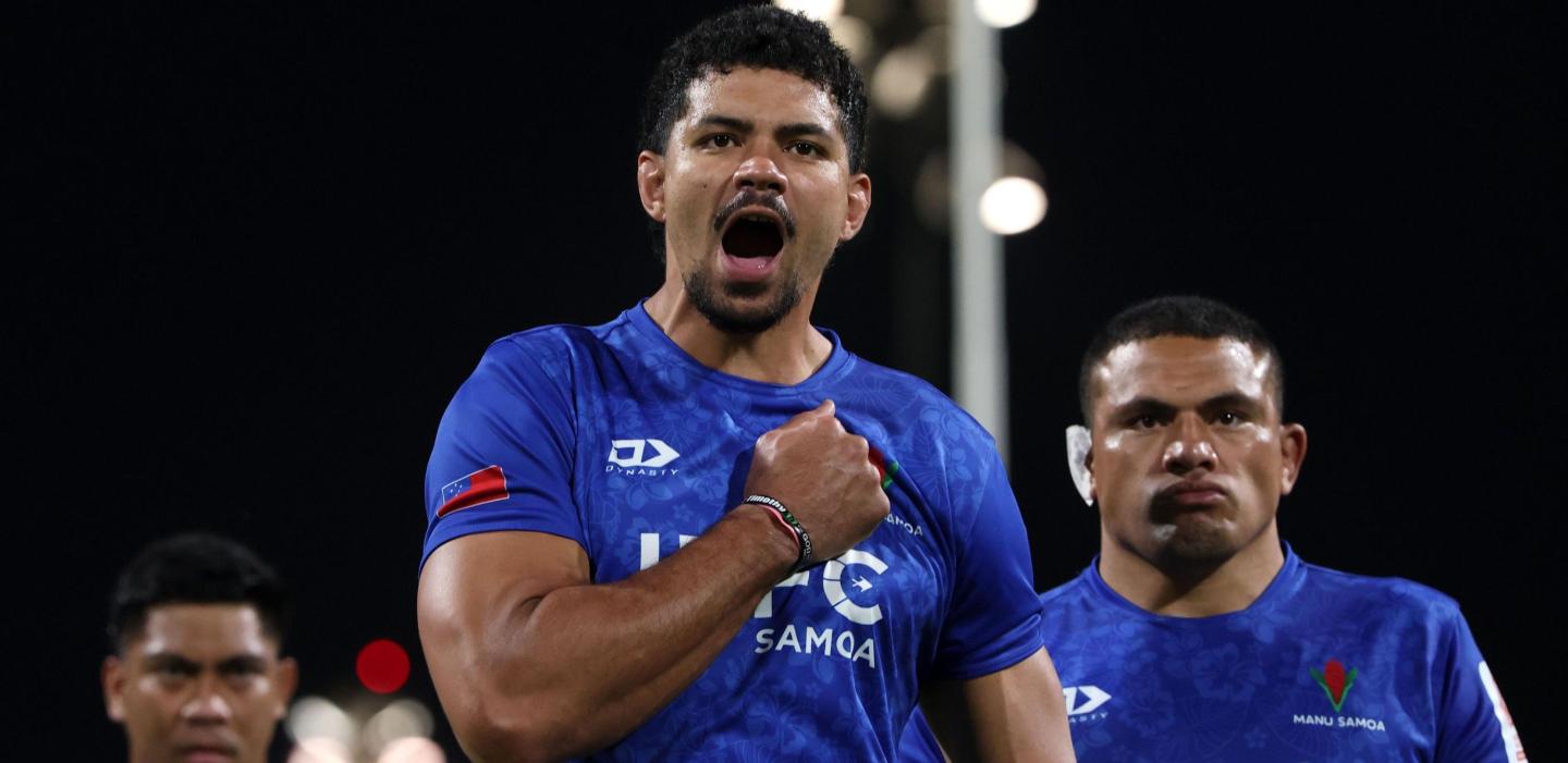 Samoa lays down the challenge. Photo Chris Pike Getty Images for World Cup.