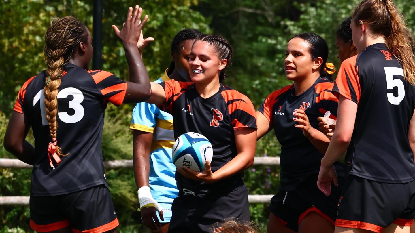 Princeton players celebrate another try.