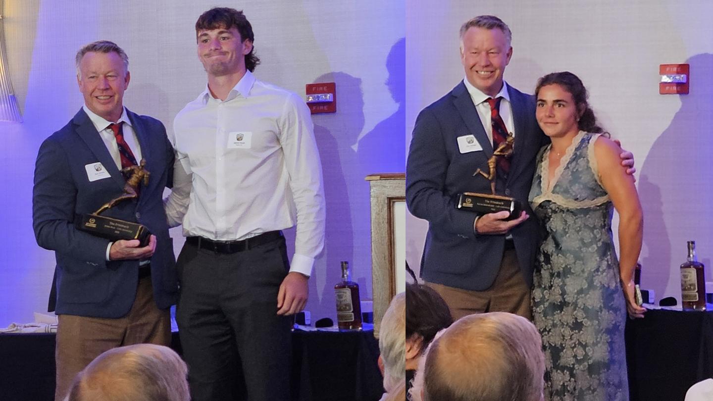 James Rose and Hattie Greenwood get their Prusmack Award trophies from Jon Hinkin.