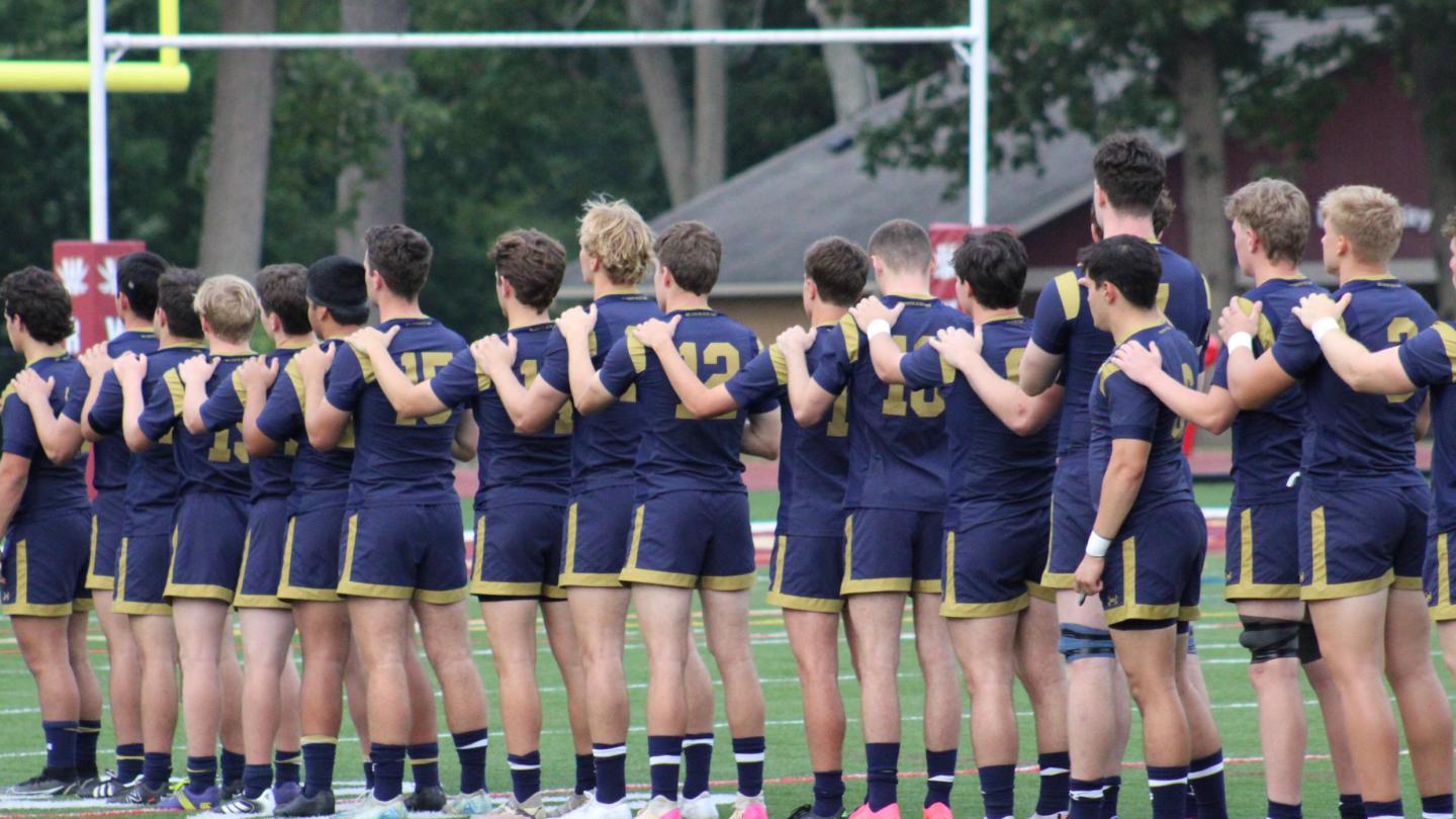 Notre Dame lines up for the anthem. Photo Alex Goff.
