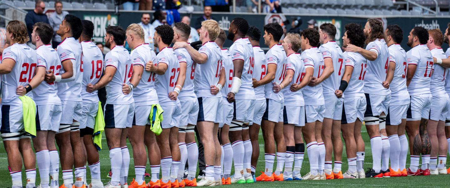 USA lines up for the Anthem against Samoa August, 2025. Anthony Martinez photo.